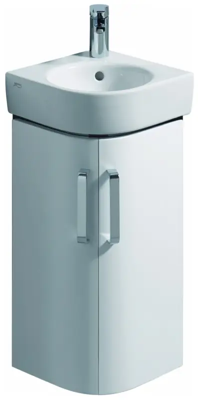Echt Geberit Renova Compact Eck-Handwaschbecken-Unterschrank 300 x 604 x 300 mm - Korpus: Weiß matt / Front: Weiß Hochglanz
