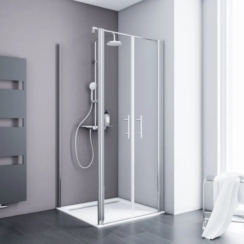 Preis Gesenkt Schulte ExpressPlus 72H Alexa Style 2.0 Pendeltür mit Seitenwand Klarglas hell Alu-Natur 90 x 90 cm / 192 cm inkl. fixil-Glassiegel