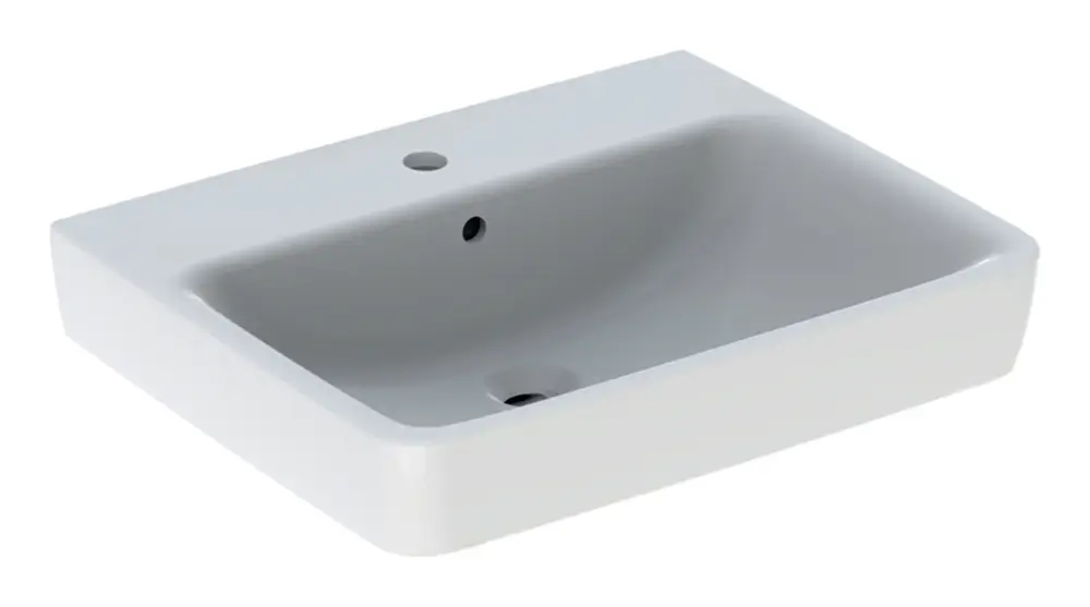 Geberit Renova Plan Waschtisch mit Hahnloch mit Überlauf 600 x 480 mm - Weiß mit KeraTect Solange Der Vorrat Reicht
