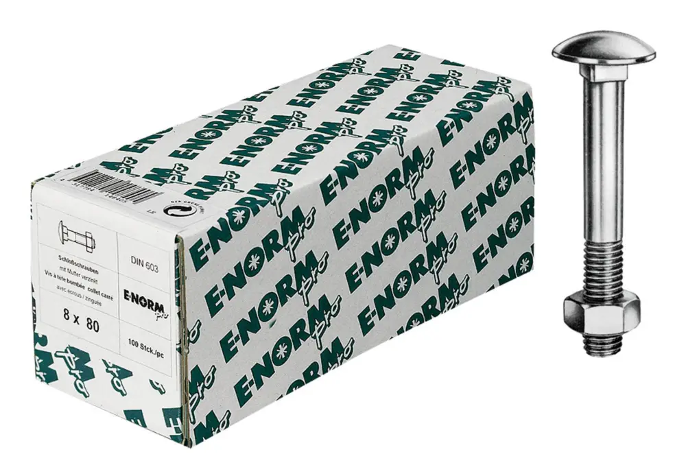 Markenware E-NORMpro Schlossschraube mit Mutter DIN 603 galvanisch verzinkt M12 x 260 mm(Verpackungseinheit: 15Stück)