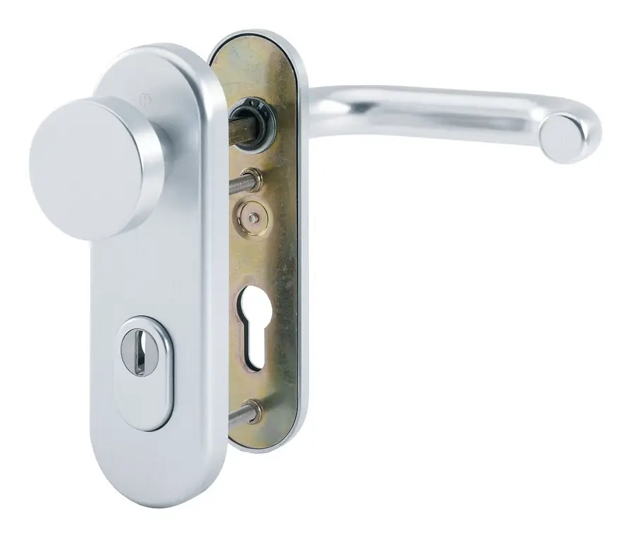Hoppe Paris Aluminium-Feuerschutz-Schutz-Kurzschild-Wechsel-Garnitur FS-58/3332KZA/353K-1/138F, Profilzylinder, mit Zylinder-Abdeckung für Außen-/Wohnungsabschluss-Türen - silberfarben Beliebt