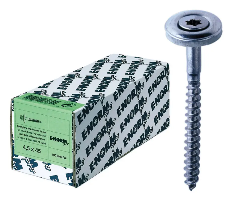 E-NORMpro Spenglerschraube A2 ISR25 4,5 x 25 mm Dichtscheibe 15 mm(Verpackungseinheit: 100Stück) Expressversand