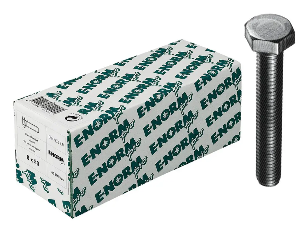 E-NORMpro Sechskantschraube / Maschinenschraube DIN 933 8.8 galvanisch verzinkt M8 x 20 mm(Verpackungseinheit: 200Stück) Meistverkauft
