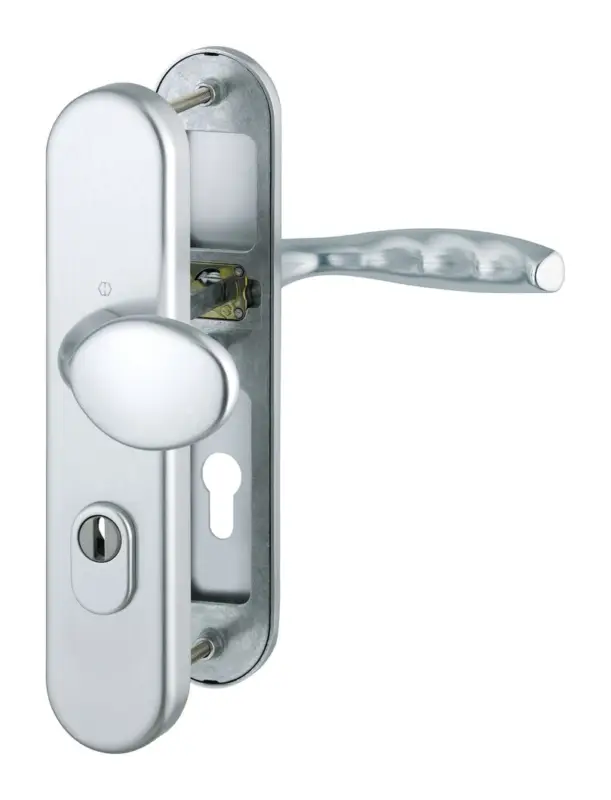 Hoppe New York Aluminium-Schutz-Langschild-Wechsel-Garnitur 76G/3332ZA/3410/1810H, Profilzylinder, mit Zylinder-Abdeckung für Außen-/Wohnungsabschluss-Türen (41-46 mm) - silberfarben Begrenztes Angebot