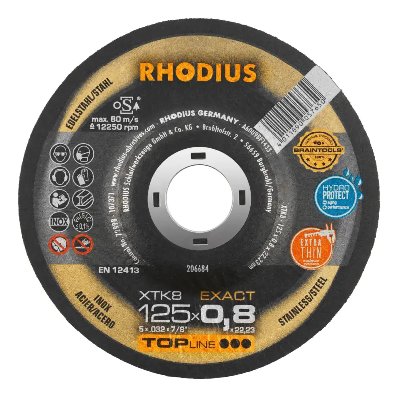 Rhodius TOPline XTK8 EXACT Extradünne Trennscheibe - 125 x 0,8 x 22,23 mm Expressversand