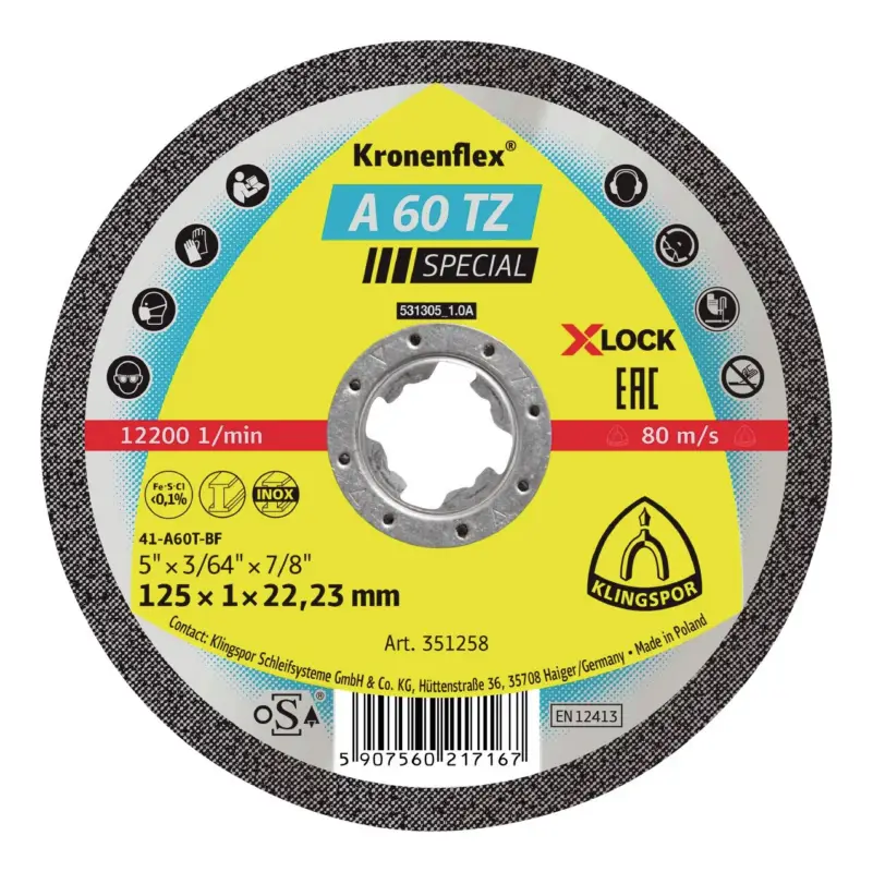 Expressversand Klingspor Trennscheibe A60TZ X-LOCK 125 x 1 mm gerade
