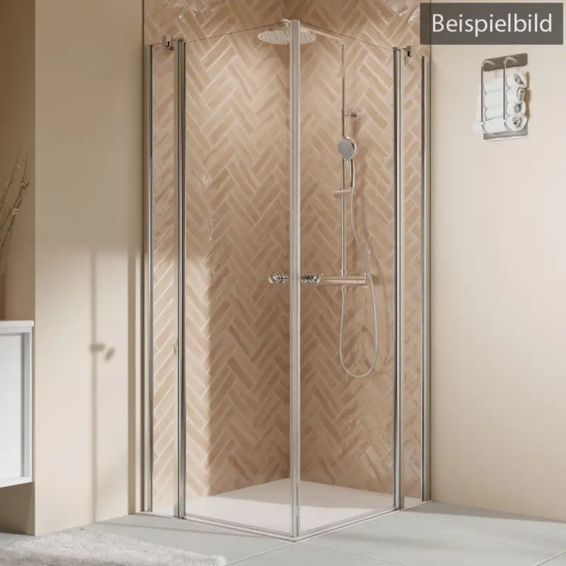 Aktuell Breuer Elana 2.0 rund Eckeinstieg Drehtür mit Festteil 4-teilig Mastercarre 80 x 120 cm - Alu Chromeffekt