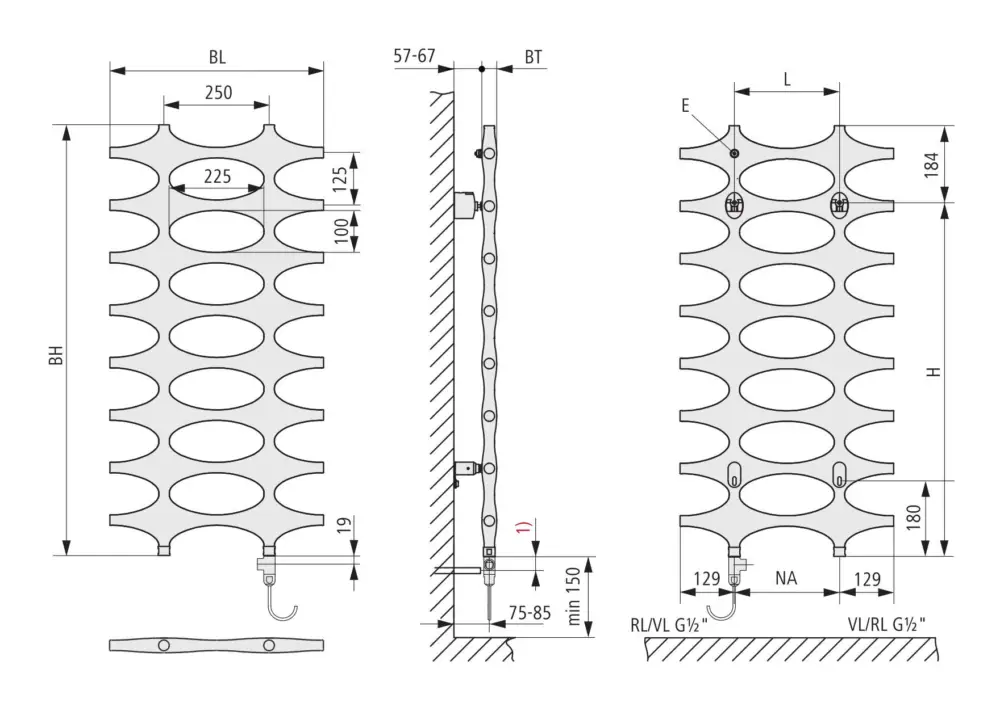 Kermi Ideos E-Zusatz Bad- und Wohnheizkörper WRS - Regler Ausführung links ohne Abdeckung 508 x 1151 x 35 mm - Weiß Soft (RAL 9016 MT) / Weiß Preisknaller