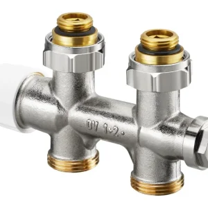 OVENTROP Anschlussarmatur Multiblock T Durchgangsform PN 10 G ½ AG x G ¾ AG Messing - vernickelt Sonderaktion
