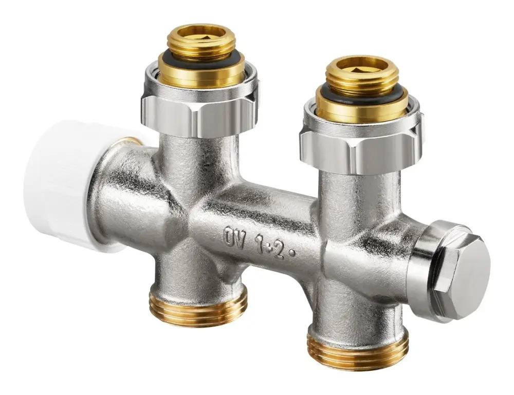 OVENTROP Anschlussarmatur Multiblock T Durchgangsform PN 10 G ½ AG x G ¾ AG Messing - vernickelt Sonderaktion