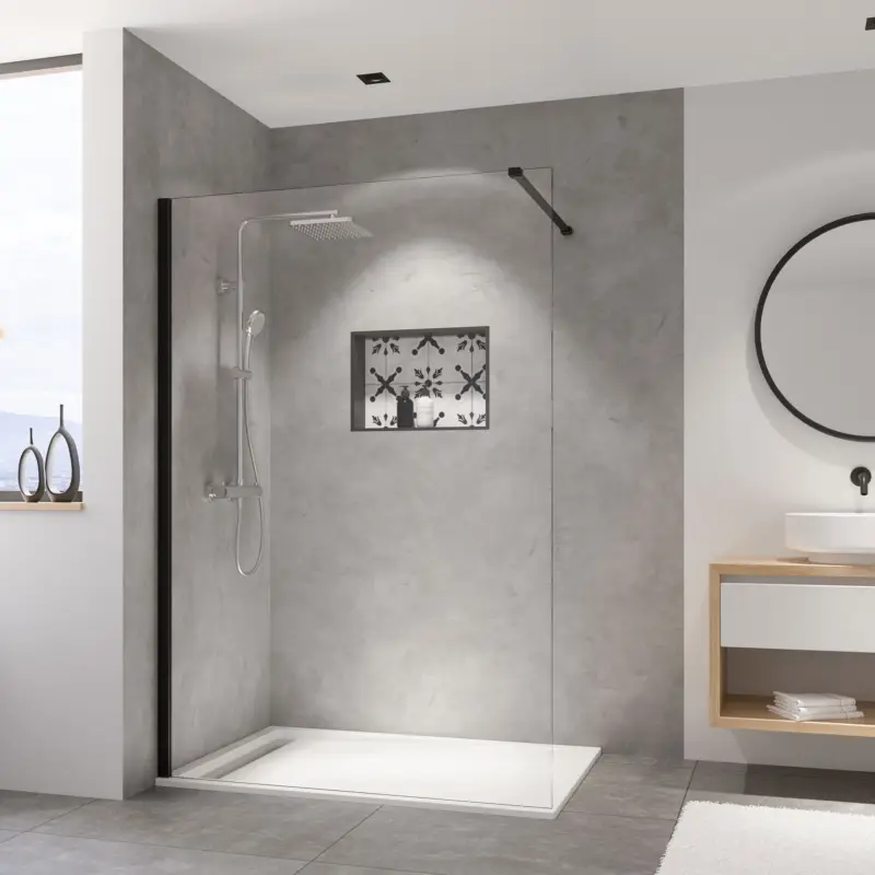 Breuer Panorama Black Edition Walk-In Duschwand alleinstehend Grau getönt 100 cm - Schwarz matt Sonderaktion
