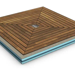 Rabatt Stadur Nature Board Rechteckduschboard 1258 mm x 958 mm Ablauf waagerecht - Oberfläche Teakholz