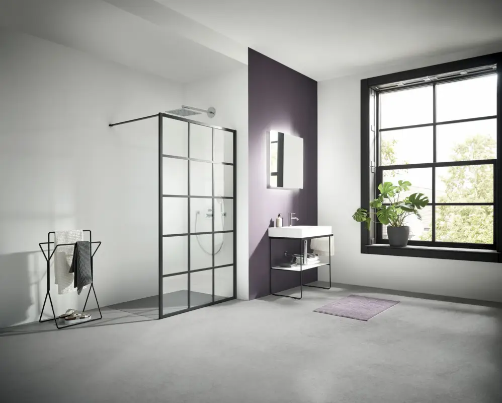Kermi Walk-In XD Wall Dekor Profil Klarglas hell mit Beschichtung KERMIclean Schwarz Soft 110 cm x 200 cm Schneller Versand