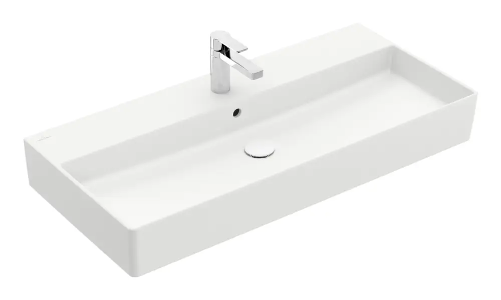 Markenware Villeroy & Boch Memento 2.0 Waschbecken mit 1 Hahnloch mit Überlauf Unterseite ungeschliffen 1000 x 470 x 135 mm - Stone White mit CeramicPlus