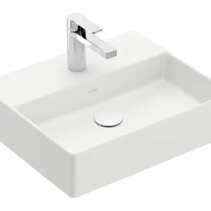 Abverkauf Villeroy & Boch Memento 2.0 Waschbecken mit 1 Hahnloch ohne Überlauf Unterseite ungeschliffen 500 x 420 x 140 mm - Stone White mit CeramicPlus