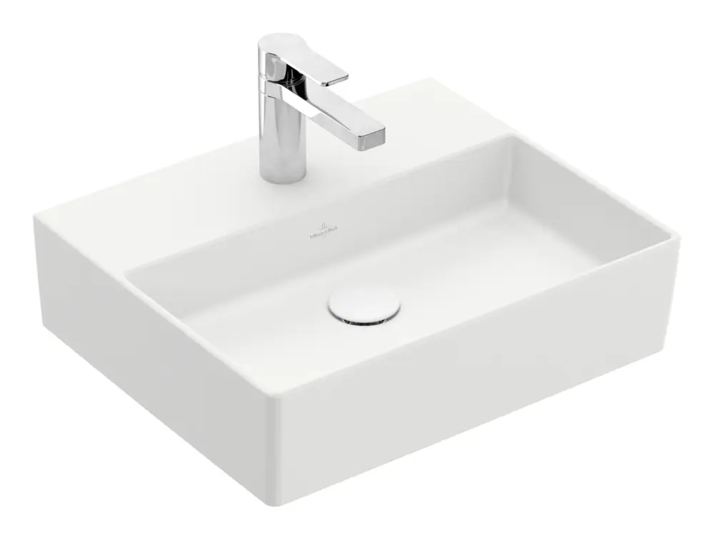 Abverkauf Villeroy & Boch Memento 2.0 Waschbecken mit 1 Hahnloch ohne Überlauf Unterseite ungeschliffen 500 x 420 x 140 mm - Stone White mit CeramicPlus