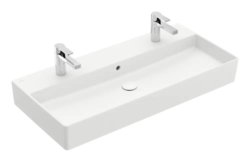 Villeroy & Boch Memento 2.0 Waschbecken für Möbel mit 2 Hahnlöchern mit Überlauf Unterseite geschliffen 1000 x 470 x 135 mm - Stone White mit CeramicPlus Preis Gesenkt