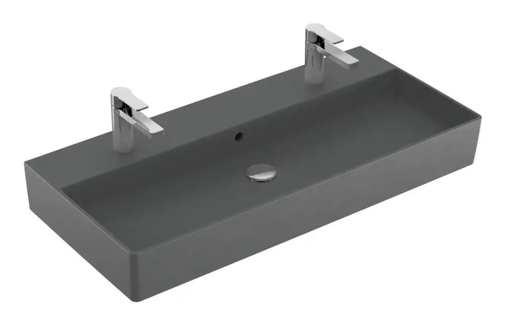 Villeroy & Boch Memento 2.0 Waschbecken für Möbel mit 2 Hahnlöchern mit Überlauf Unterseite geschliffen 1000 x 470 x 135 mm - Graphite mit CeramicPlus Direkt Vom Hersteller