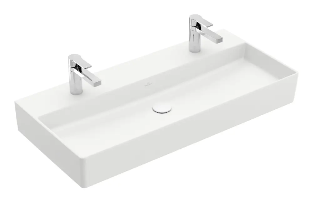 Villeroy & Boch Memento 2.0 Waschbecken für Möbel mit 2 Hahnlöchern ohne Überlauf Unterseite geschliffen 1000 x 470 x 135 mm - Stone White mit CeramicPlus Super-Preis