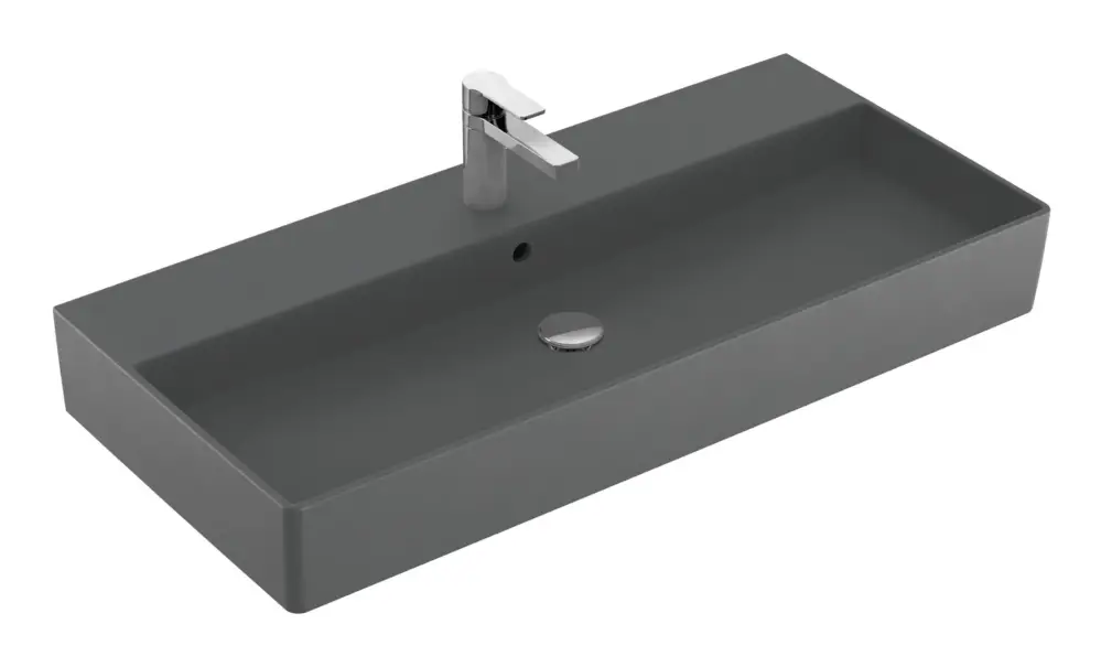 Villeroy & Boch Memento 2.0 Waschbecken für Möbel mit 1 Hahnloch mit Überlauf Unterseite geschliffen 1000 x 470 x 135 mm - Graphite mit CeramicPlus Schneller Versand