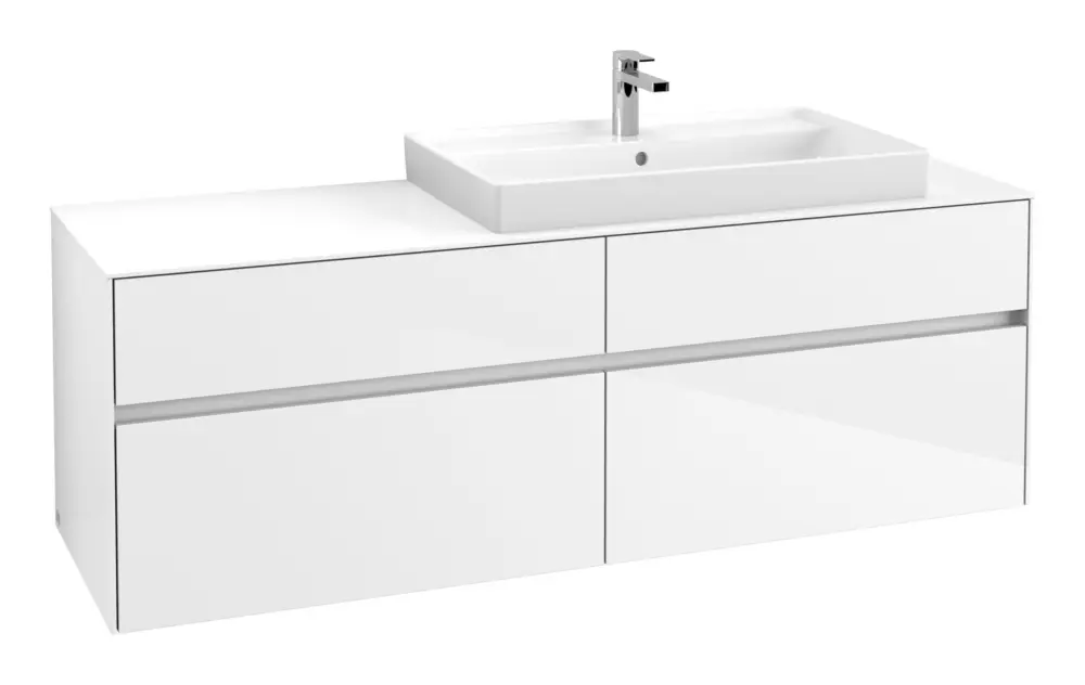 Neuheit Villeroy & Boch Collaro Waschbeckenunterschrank für Becken rechts für 800 mm Waschtisch 4 Auszüge 1600 x 548 x 500 mm - Glossy White / White Matt