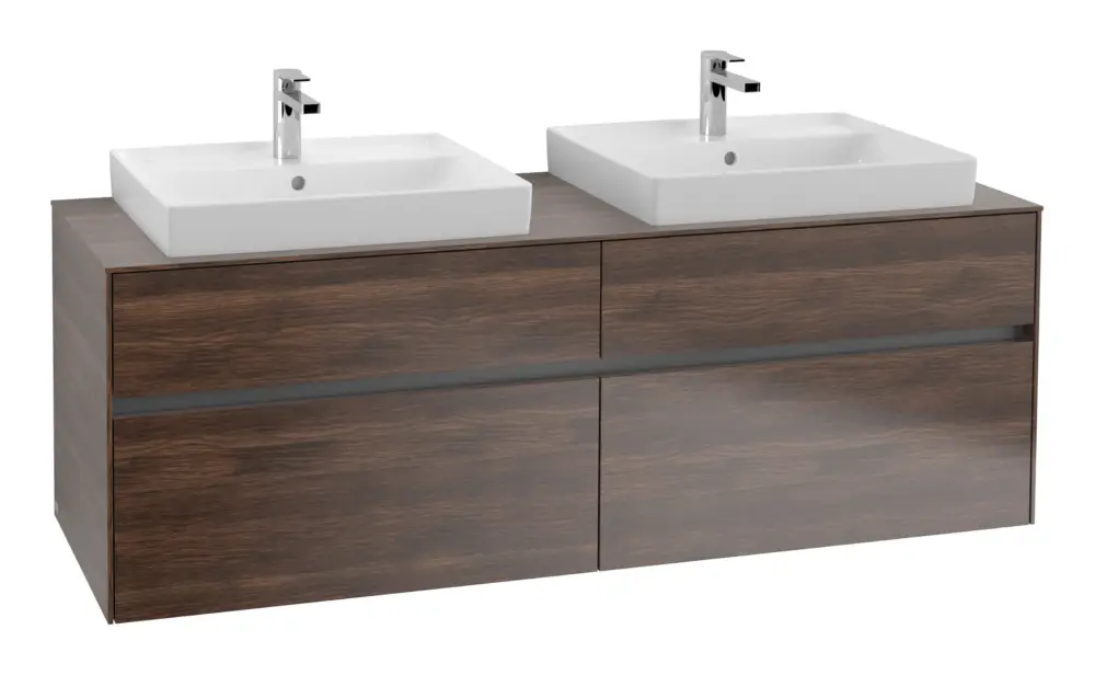 Abverkauf Villeroy & Boch Collaro Waschbeckenunterschrank für 2 Becken für 600 mm Waschtisch 4 Auszüge 1600 x 548 x 500 mm - Arizona Oak / Anthracite Matt