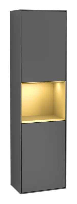 Sale Villeroy & Boch Finion Hochschrank Regal mittig 2 Türen Anschlag links mit Beleuchtung (1x LED) 418 x 270 x 1516 mm - Anthracite Matt Lacquer / Gold Matt Lacquer