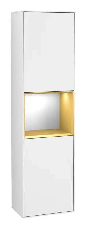 Villeroy & Boch Finion Hochschrank Regal mittig 2 Türen Anschlag rechts mit Beleuchtung (1x LED) 418 x 270 x 1516 mm - Glossy White Lacquer / Gold Matt Lacquer Knallerangebot