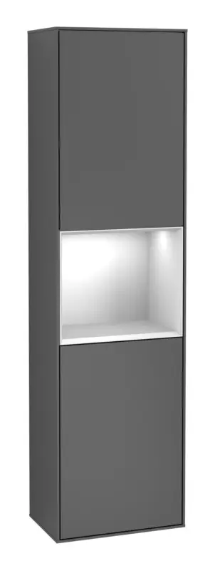 Villeroy & Boch Finion Hochschrank Regal mittig 2 Türen Anschlag rechts mit Beleuchtung (1x LED) 418 x 270 x 1516 mm - Anthracite Matt Lacquer / White Matt Lacquer Highlight