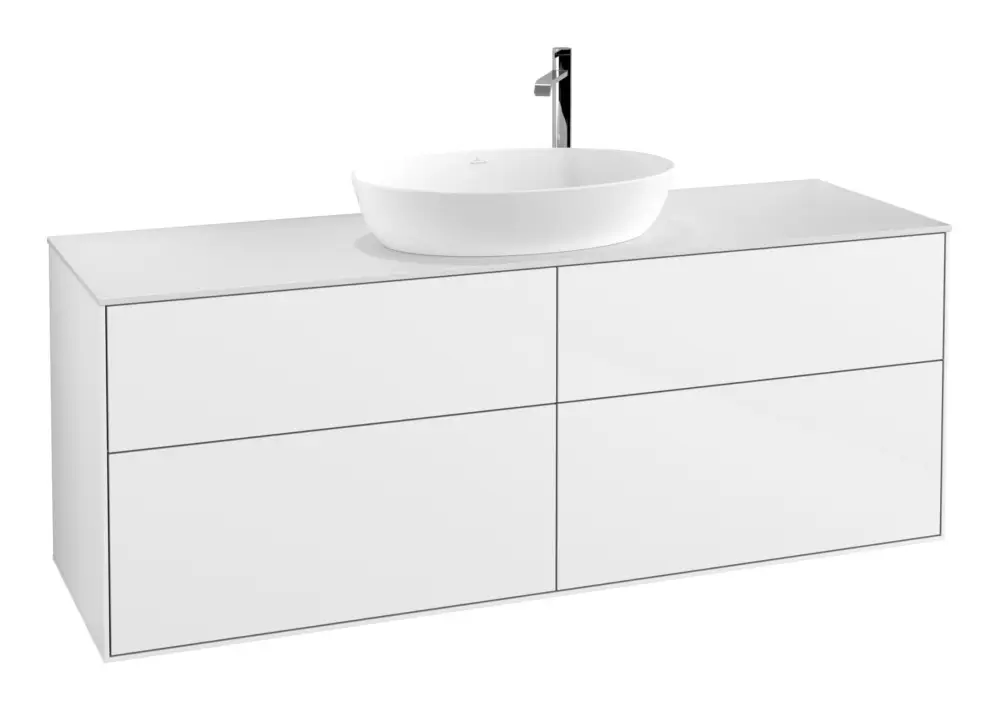 Villeroy & Boch Finion Waschbeckenunterschrank für Becken mittig ohne Regal für Artis / Collaro rund 4 Auszüge 1600 x 603 x 501 mm - Glossy White Lacquer / Glass White Matt Angebot