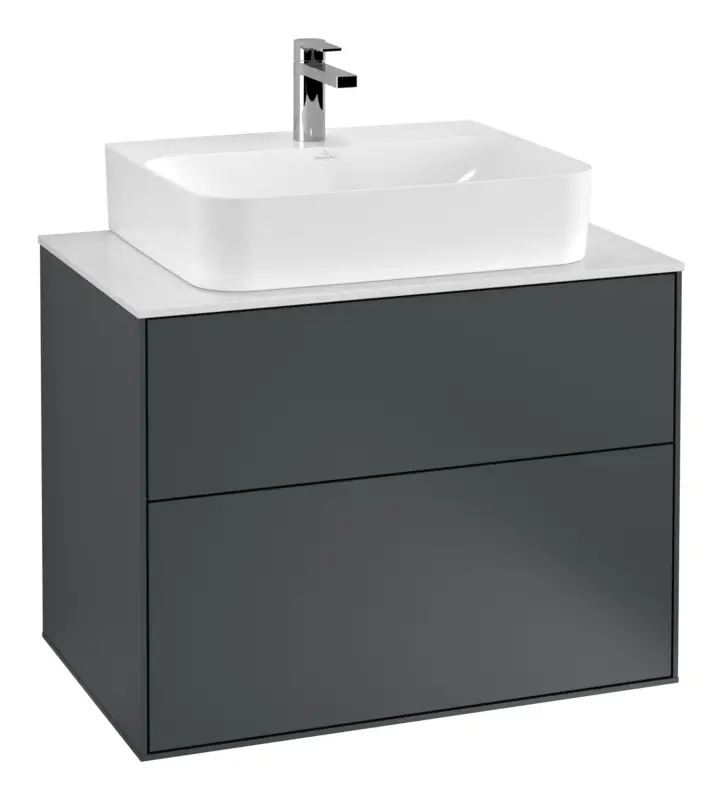 Highlight Villeroy & Boch Finion Waschbeckenunterschrank für Becken mittig für Finion / Memento 2.0 2 Auszüge 800 x 603 x 501 mm - Midnight Blue Matt Lacquer / Glass White Matt
