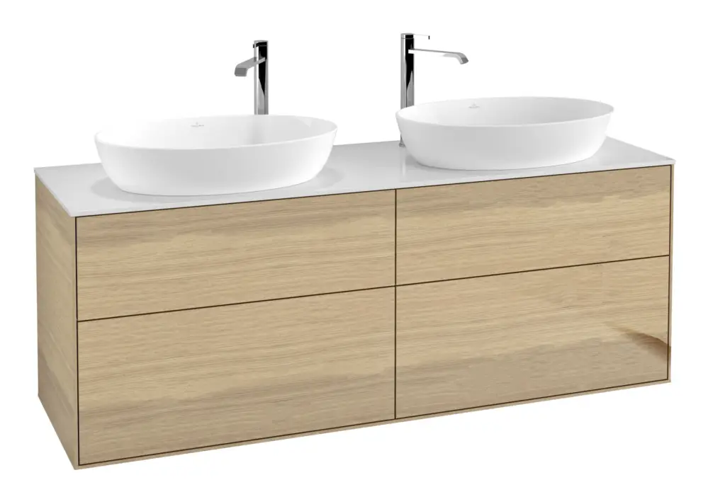 Villeroy & Boch Finion Waschbeckenunterschrank für 2 Becken ohne Regal für Artis / Collaro rund 4 Auszüge 1600 x 603 x 501 mm - Oak Veneer / Glass White Matt Nur Heute