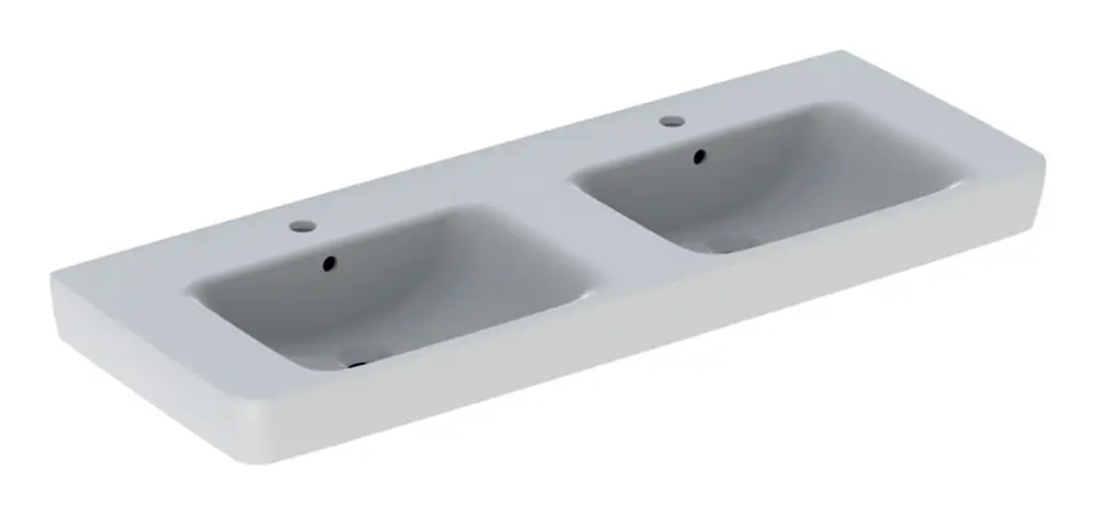 Zertifiziert Geberit Renova Plan Doppelwaschtisch mit Hahnloch mit Überlauf 1300 x 480 mm - Weiß