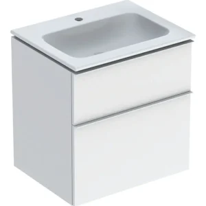 Ausverkauf Geberit iCon Komplett-Set 2 Schubladen 600 x 630 x 480 mm - Dekor Weiß hochglänzend / Griff Weiß matt / WT Weiß mit KeraTect