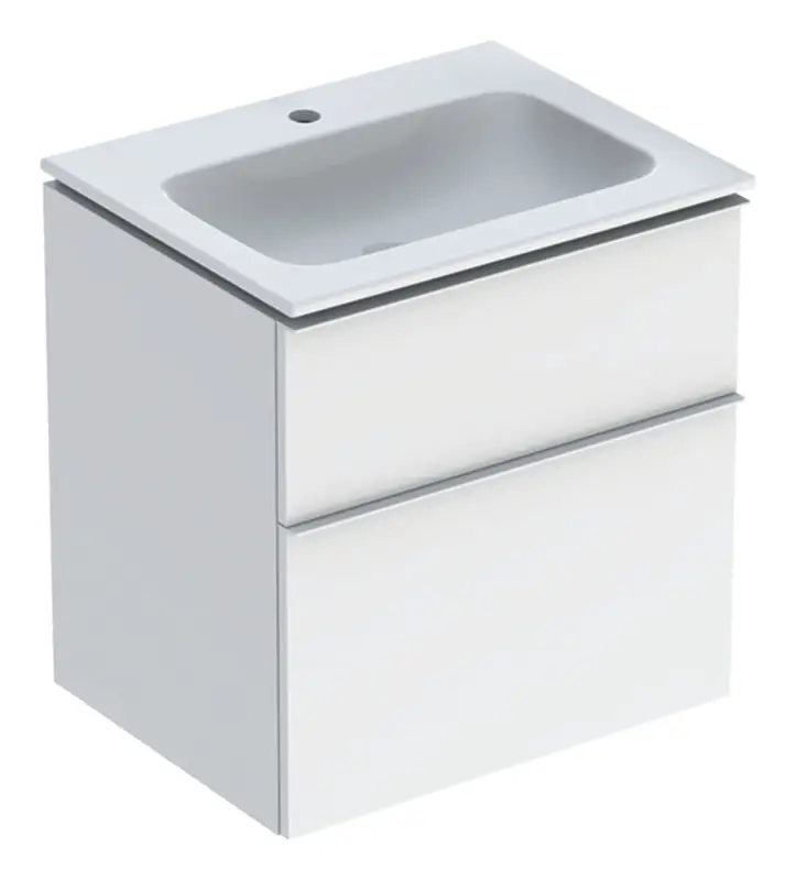 Ausverkauf Geberit iCon Komplett-Set 2 Schubladen 600 x 630 x 480 mm - Dekor Weiß hochglänzend / Griff Weiß matt / WT Weiß mit KeraTect