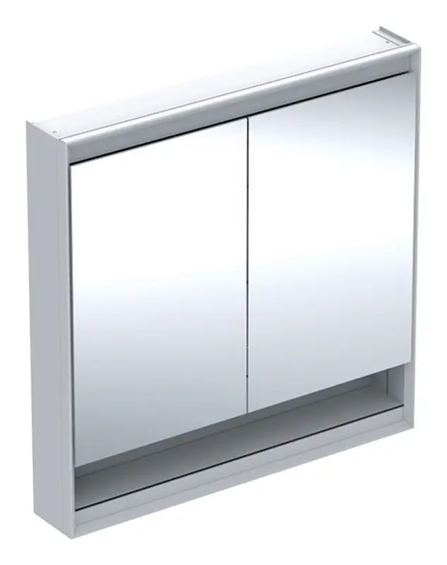 Sichere Zahlung Geberit ONE Vorbau-Spiegelschrank mit Nische 2 Türen mit Beleuchtung 900 x 900 x 150 mm - Weiß