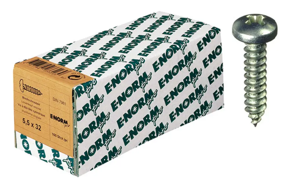 E-NORMpro Blechschraube DIN 7981 Stahl galvanisch verzinkt Linsenkopf Form-C Kreuzschlitz H 6,3 x 32 mm(Verpackungseinheit: 100Stück) Meistverkauft