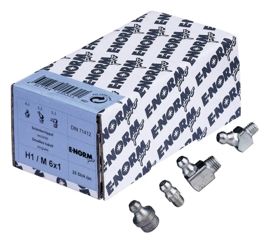 E-NORMpro Schmiernippel DIN 71412 5.8 galvanisch verzinkt H1 / A6(Verpackungseinheit: 25Stück) Neuheit