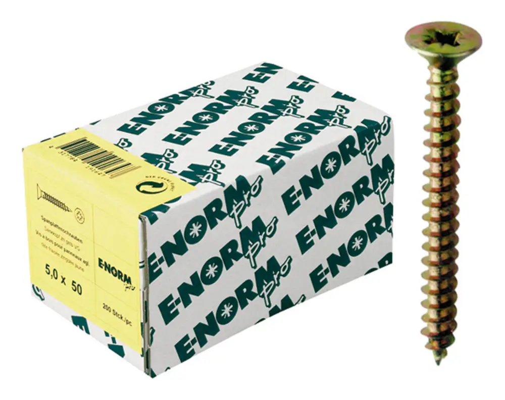 E-NORMpro Spanplattenschrauben Senkkopf verzinkt gelb Vollgewinde Kreuzschlitz PZ D 6 x 50 mm(Verpackungseinheit: 200Stück) Neu