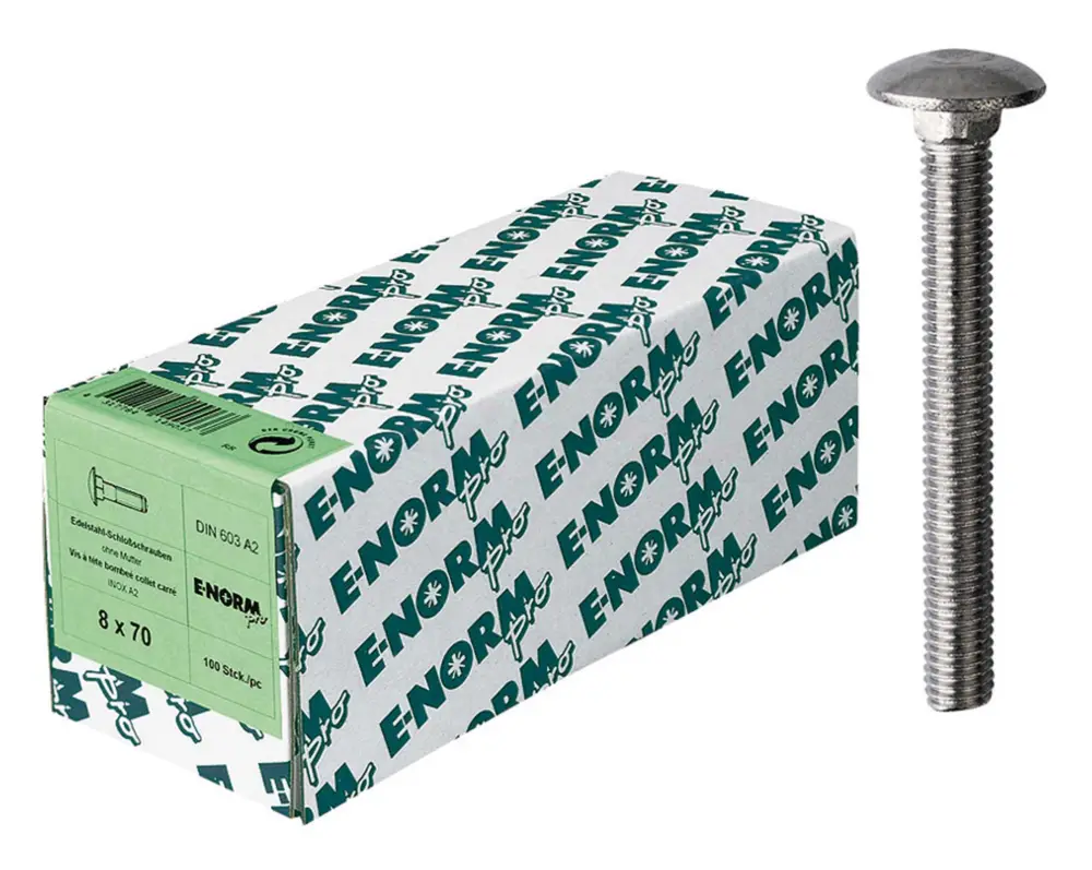 E-NORMpro Schlossschraube ohne Mutter DIN 603 Edelstahl A2 M10 x 50 mm(Verpackungseinheit: 100Stück) Direktkauf