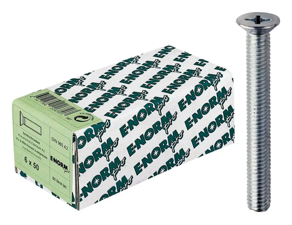 Direkt Vom Hersteller E-NORMpro Senkkopfschraube DIN 965 Edelstahl A2 Kreuzschlitz H M6 x 25 mm(Verpackungseinheit: 50Stück)