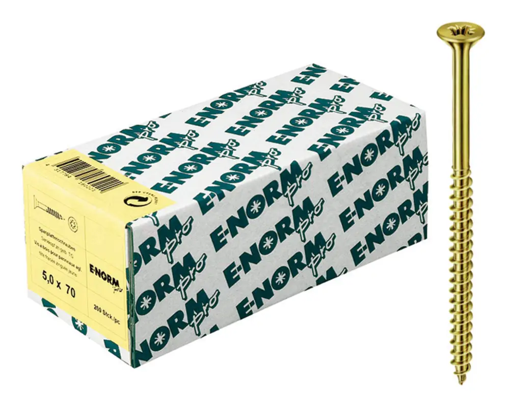 E-NORMpro Spanplattenschrauben Senkkopf verzinkt gelb Teilgewinde Kreuzschlitz PZ D 3,5 x 50 / 30 mm(Verpackungseinheit: 100Stück) Highlight
