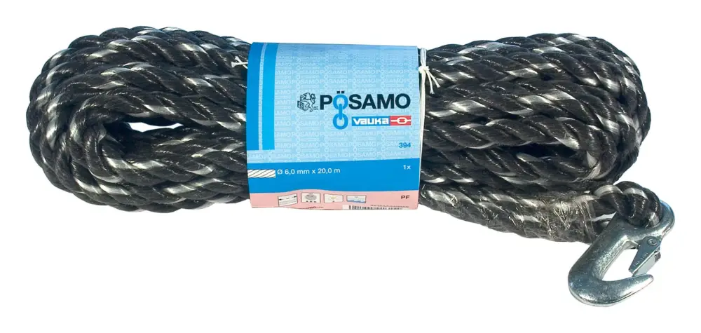 Pösamo PP-Seil gedreht schwarz / weiss 14 mm x 30m Docke mit Hacken Sofort Bestellen