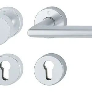 Hoppe Amsterdam Aluminium-Feuerschutz-Rosetten-Wechsel-Garnitur FS-58/42H/42HS/1400, Profilzylinder, mit Schlüsselrosetten für Wohnungsabschluss-Türen - silberfarben Mega-Angebot