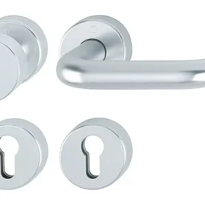 Hoppe Paris Aluminium-Feuerschutz-Rosetten-Wechsel-Garnitur FS-58/42H/42HS/138, Profilzylinder, mit Schlüsselrosetten für Wohnungsabschluss-Türen - silberfarben Echt