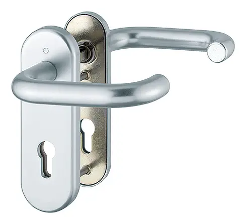 Hoppe Paris Aluminium-Feuerschutz-Schutz-Kurzschild-Türgriff-Garnitur FS-138F/3331K/353K-1, Profilzylinder, für Außen-/Wohnungsabschluss-Türen - silberfarben Sonderaktion