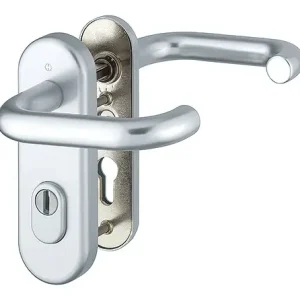 Hoppe Paris Aluminium-Feuerschutz-Schutz-Kurzschild-Türgriff-Garnitur FS-138F/3332KZA/353K-1, Profilzylinder, mit Zylinder-Abdeckung für Außen-/Wohnungsabschluss-Türen - silberfarben Versand Am Gleichen Tag