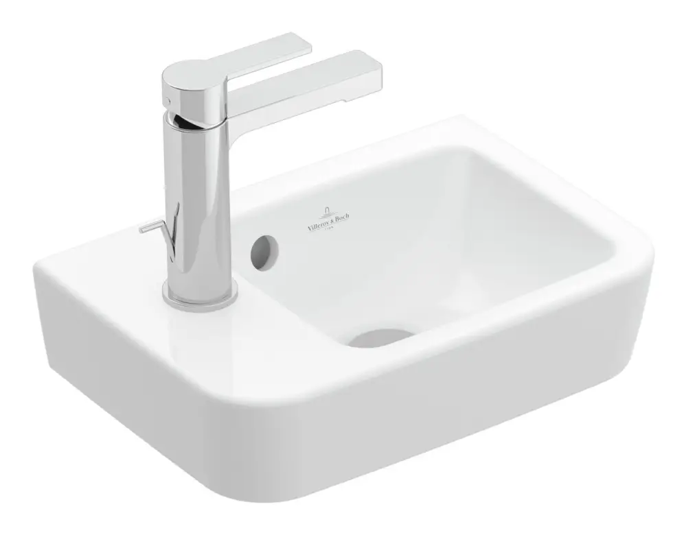 Sofort Bestellen Villeroy & Boch O.novo Handwaschbecken Compact Becken rechts mit Überlauf 360 x 250 x 145 mm - Weiß Alpin