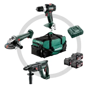Direktkauf Metabo Combo Set 3.1 18V Akku-Schlagbohrschrauber SB 18 LT BL, Akku-Winkelschleifer W 18 L 9-125 Quick & Akku-Kombihammer KH 18 LTX 24 mit 3 x 5,2 Ah Li-Ion in Werkzeugtasche
