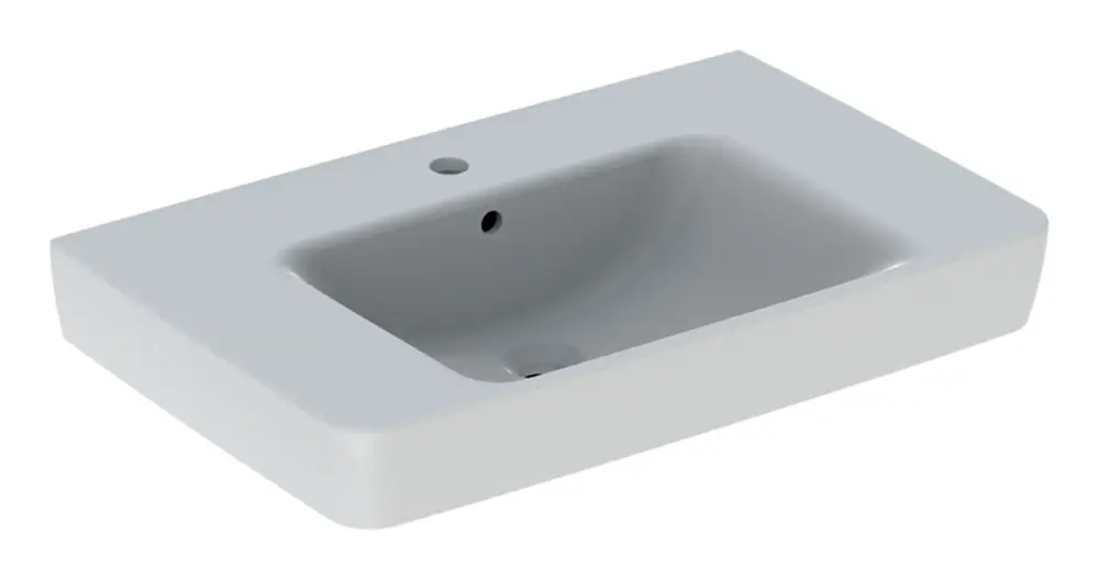 Geprüft Geberit Renova Plan Waschtisch mit Ablagefläche mit Hahnloch mit Überlauf 750 x 480 mm - Weiß mit KeraTect